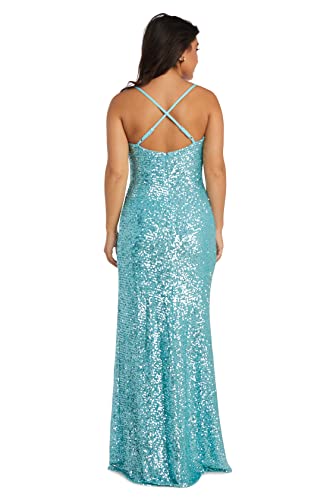 Image of Nightway Juniors' Long Sequin Cowl Neck Gown W /Cross-Back Spaghetti Straps & Side Slit - Prom Cocktail Party