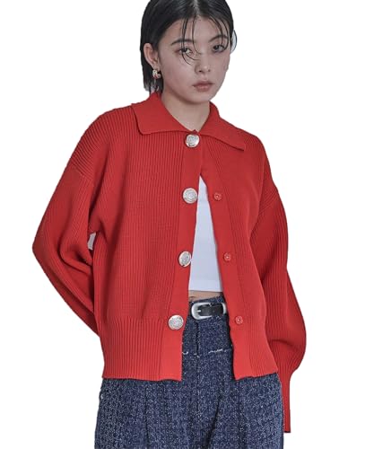 [miette] BIGボタン 襟付き ニット カーディガン RFXX1174 レディース FREE レッドのサムネイル