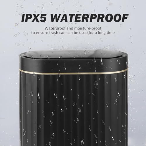 Image of jinligogo ELPHECO Touchless Trash Can with Lid, 2 Gallon / 7.5 Liter Small Automatic Motion Sensor Garbage Bin, Slim Rectangular Plastic Wastebasket for Bathroom, Bedroom, Kitchen, Office (Black)
