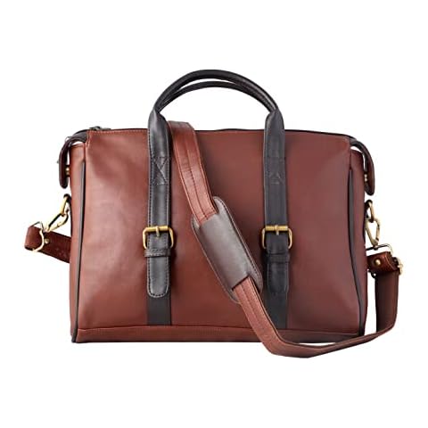 Mysa Brown Vegan Leather Slim Vintage Messenger Crossbody Satchel Shoulder Briefcase Sleeve Bag with Adjustable Strap for Office Work Travel Fits 14" Computer Laptop Tablet for Men Women Cover