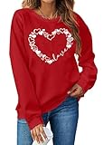 LHBNK Valentines Day Sweatshirt Women Love Heart Shirts Valentine Pullover Long Sleeve Tops