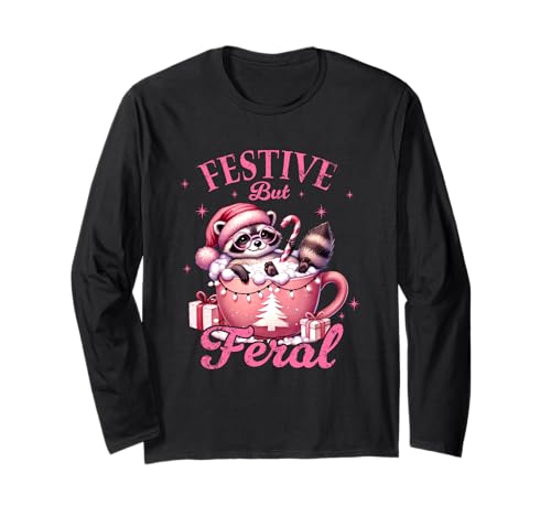 Festive But Feral Raccoon - Taza de Navidad Manga Larga