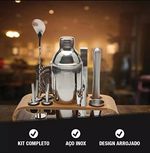 Kit Coqueteleira Bar Profissional Para Drinks Bebidas 550ml Inox Com 12 Peças Drinks Barman Caipirin