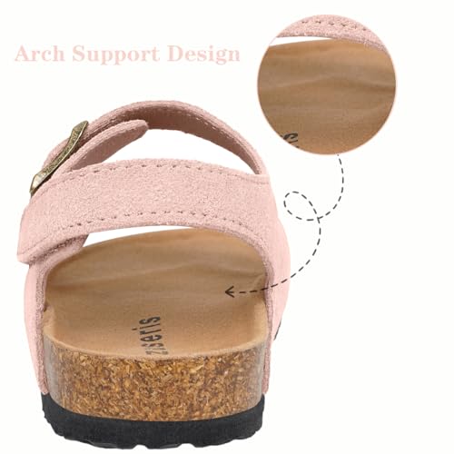 Image of ZUSERIS Kids Toddler Sandals Boys Girls Cork Footbed Sandal Comfort Double Buckle Slip On Slippers with Adjustable Back Strap