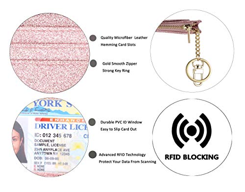 ehsbuy Card Holders Women Slim Ladies Card Holder Wallet RFID Blocking Leather Zipper Coin Purse Keychain Card Wallet - Image 4