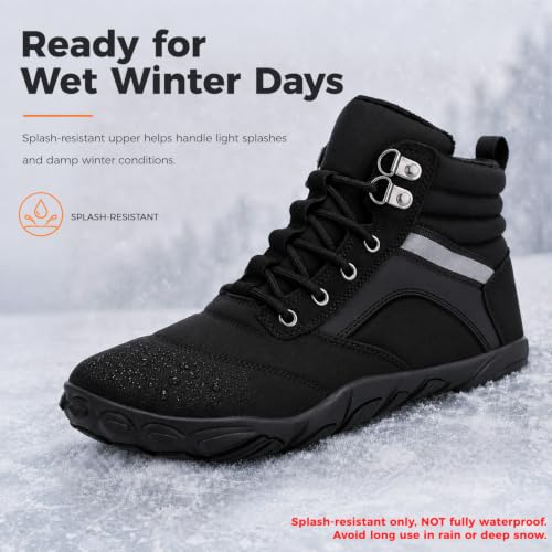 Image of Womens Mens Winter Barefoot Boots Warm Minimalist Wide Toe Box Snow Boots Zero Drop Sole Outdoor Water Resistant Ankle Booties