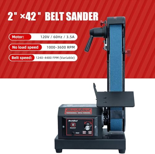 Bucktool Variable Speed 2×42 Inch Belt Sander 3.5A DC Motor with Control Panel, Quick Belt Release, Adjustable Foot, Horizontal or Wall-Mountable Bench Machine for Knife Making and Metalworking thumbnail 3