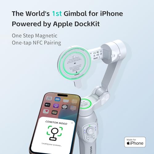 Image of COMITOK MOGO Gimbal Stabilizer for iPhone, 360 Degree Smart Tracking for Video Recording and Filming, NFC Fast Pair and Magnetic Design for iPhone Smartphones