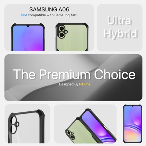 Image of Pikkme Crystal Clear Transparent Back Cover | Ultra Hyrbid | Full Camera Protection | Raised Edge | Bumper Case for Samsung Galaxy A06 (Black)