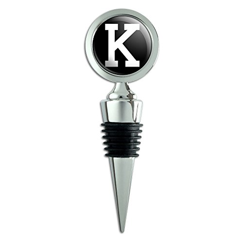 Letter K Initial Black White Wine Bottle Stopper