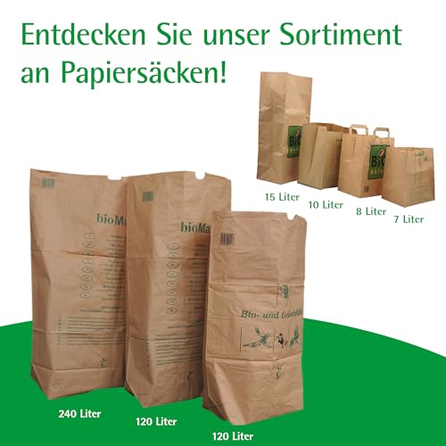 bioMat Kompostierbare 7l Biomülltüten aus Papier, 160 Biomüllbeutel aus Kraftpapier, Nassfest, Doppelter Boden, Made in Germany