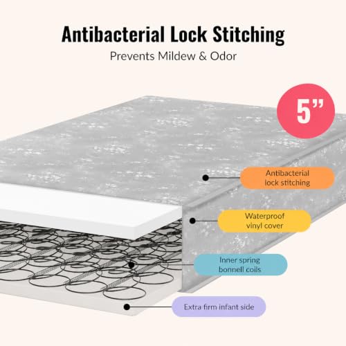 Image of Dream On Me Nap Nest Baby Crib Mattress, GREENGUARD Gold, Made in USA | Waterproof Cover, 88 Coil Spring Support, BSA Verified, ASTM & CPSC Tested, Fits Full Size Crib and Toddler Bed 52 inchx28 inchx5 inch
