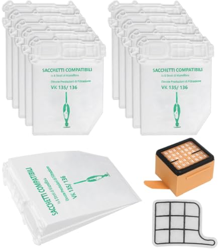 10 Staubsaugerbeutel und 1 Motorschutzfilter +1 Hygienefilter für VK 135 VK136