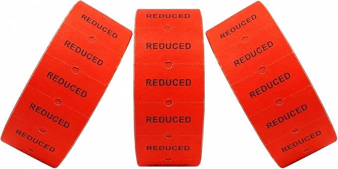 JIO Sato Samark 26 Price Gun Labels, Paper, Rectangular, Self-Adhesive, Glossy, White, Wavy, Multi Peelable, 1500 Count (5, Reduce, CT1 21 x 12 mm)