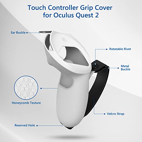 eekria Touch Controller Grip Cover kompatibel mit Mate / Oculus Quest 2, VR Anti-Throw-Griff Silikonhülle mit verstellbarer Handschlaufe, Controller-Kappen (weiß) - Image 4