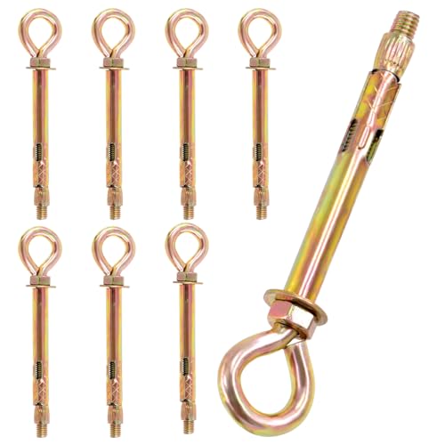 Image of Keadic 8Pcs M8 Concrete Eye Bolts, Eye Bolt in Colored Zinc Plated, Shoulder Eye Bolt, Concrete Brick Expansion Screws Closed Hook Bolts Heavy Duty Expansion Screw Lifting Ring Bolt for Wall