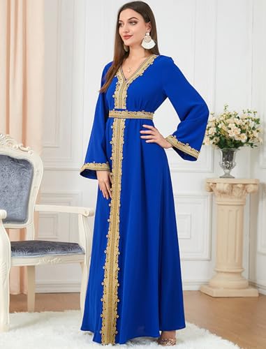 Image of FYMNSI Women Muslim Abaya Dress Islamic Dubai Modest Lace Belted Dress Abayas Kaftan Eid Prayer Clothes Arabian Maxi Robe