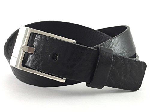 EDNA Italian-Made Leather Artisan Standard Belt with Nickel-Plated Pin Buckle 34 Black