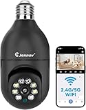 Jennov 2K Light Bulb Security Camera, Auto-Tracking Security Cameras Wireless Outdoor, 360° PTZ, Dual-Band WiFi (2.4G/5G), AI Human Detection, Indoor/Outdoor, E27 Socket-Powered, Compatible Alexa