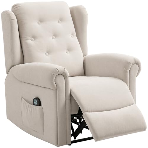 HOMCOM Fauteuil Relax électrique massant et Chauffant, Fauteuil inclinable avec Dossier et Repose-Pieds réglables manuellement, Tissu Aspect Lin, Poche latérale, pour...