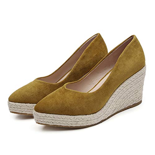 走れる パンプス 痛くない ポインテッドトゥ 23.5cm ウエッジソール パンプス 7cmヒールで美脚 ウェッジパンプス/シューズ/ウェッジソール 黒 イエロー 浅め 歩きやすい 厚底 春 ウェッジ カジュアル 大人可愛い