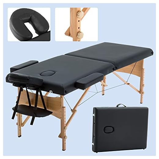 Portable Massage Table, Lightweight Folding Massage Bed Facial SPA Bed Tattoo Beauty Therapy Couch Bed W/Carry Bag 73 Inches Long 28 Inches Wide Adjust Height with Sturdy Wood Frame for Massage, Black