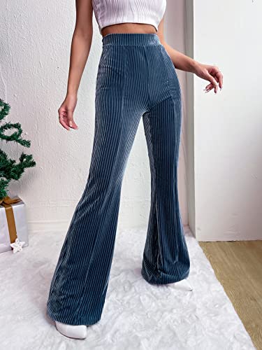 WDIRARA Women's Velvet Flare Leg High Waist Solid Comfy Palazzos Casual Bootcut Pants4