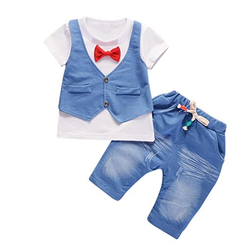 Preisvergleich Produktbild Kinderbekleidung Krabbelhosen Bekeleideung Sommer Kleidung Neugeborene T-Shirt Top Kurzarm Hosen Outfit Boy Kinder Jungen Tops Hosen Bekleidungssets LMMVP (12 Monate-4Jahre) (Weiß, 80CM (12Monate))