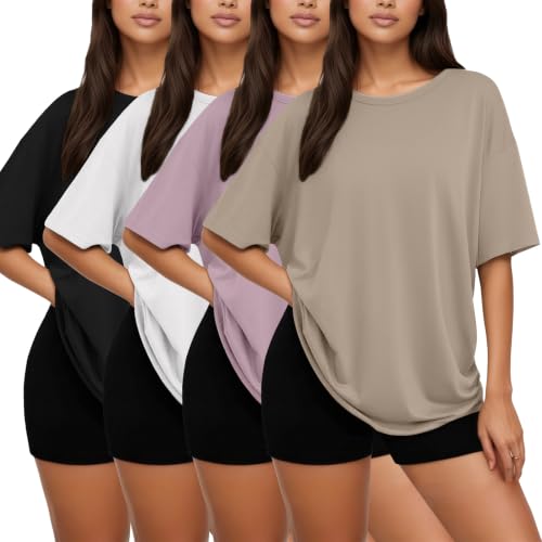 Image of Siimcuzy 2 /4 Pack Oversized Tshirts for Women Short Sleeves Workout Tops