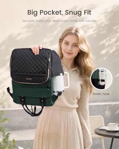 Image of LOVEVOOK Laptop Backpack Women Quilted Teacher Nurse Work Backpack Purse | Large Cup Holder, Professional Waterproof Travel Backpack, Urban Computer Bag Casual Daypack for College Business Office Gift