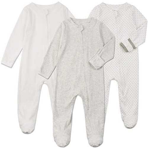 Baby footed pajamas zipper with mittens - 3 pcs unisex baby cotto…