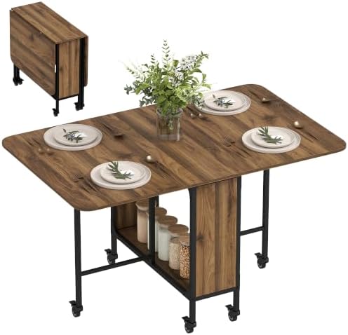 HOMCOM Mesa Plegable de Comedor con Ruedas 130x80x74 cm Madera Ma...