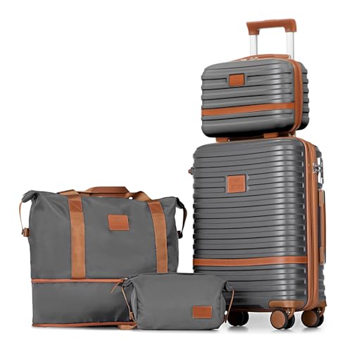 Image of Joyway Carry On Luggage 20 Inch Expandable Suitcase with Spinner Wheel, 4 Piece Hard Shell Luggage Set with TSA Lock(Grey brown)