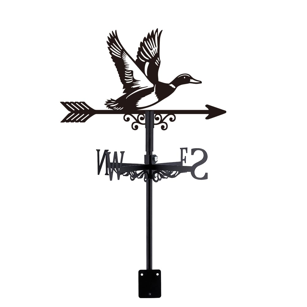Girouette canard colvert en métal noir pour toit de ferme et jardin