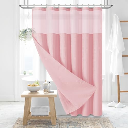 Dynamene Waffle Shower Curtain and Snap-in Fabric Liner Set Pink, 72x84