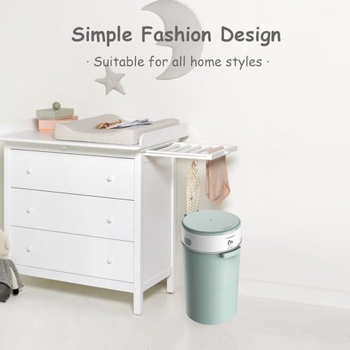 Image of Bellababy Diaper Pail, Upgrade Baby Diaper Bin with Double Odor Locking, Includes 4 Refills (270 inches /pcs), Compact Design for Nursery, Green