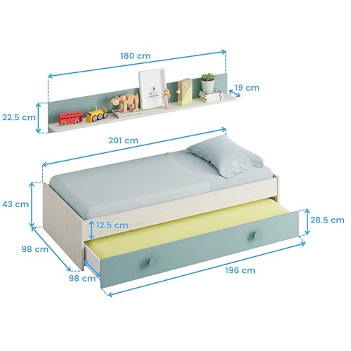 Miroytengo Dormitorio Completo para Habitación Juvenil o Infantil en Color Verde y Blanco con un Somier Incluido - imagen 6