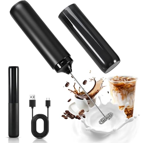 Rechargeable Milk Frother With Cover, Electric Handheld Frother Wand, USB Charging Automatic Foam Maker or Coffee, Hot Chocolate, Cappuccino, Frappe, Matcha, Egg.etc