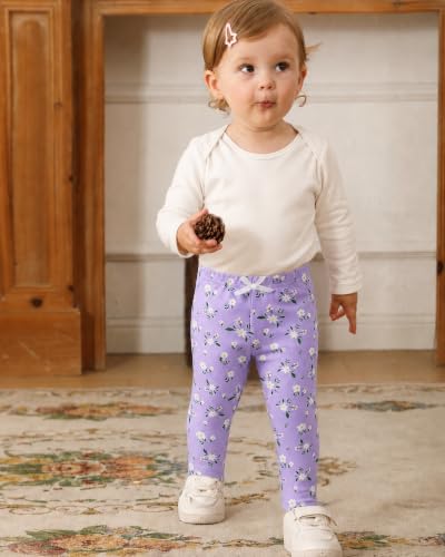 Image of Jecson Toddler Girl Leggings Baby Pants 3 Pack Stretchy Floral Clothes 1-4Y | Soft Stretchy Leggings For Toddler Girls In A 3-Pack Design, Baby Girl Pants Perfect For Playtime, Outings, And Daily Wear.