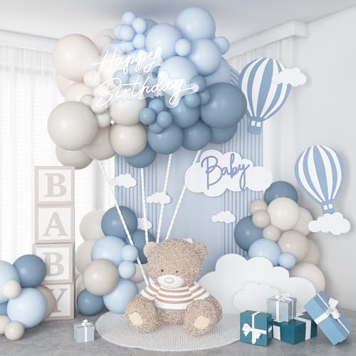 Image of Dusty Blue Balloons Garland Arch Kit, Haze Blue Sand White Balloon Arch Kit, Pastel Blue Beige Balloon for Baby Shower Gender Reveal Birthday Engagement Wedding Bridal Shower Party Decorations