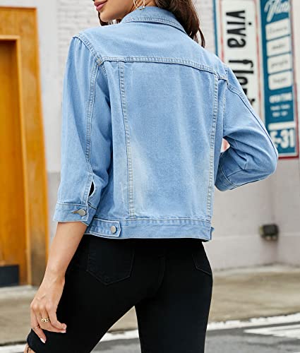 LifeShe Women's 3/4 Sleeve Short Denim Jacket Light Cropped Jean Jackets Coats3