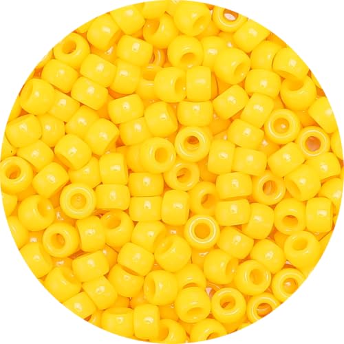 Praisebank Pony Beads, 1000pcs Yellow, Beads for Jewelry Making, Beads for Crafts, Beads for Hair Braids.