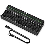BONAI Caricabatterie Pile Ricaricabili AA AAA, Caricatore a 16 Slot per Batterie Ni-MH, Stazione di Ricarica Rapida con Monitoraggio Intelligente e Gestione Indipendente per Pile Stilo e Ministilo