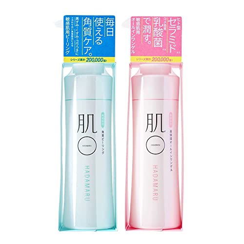 肌○ (はだまる ）アクアモイスチャーゲル ピーリング セット(150g × 2 / 敏感肌/低刺激/乾燥肌) 角質ケア 保湿 (ヒト型セラミド/コメ由来 乳酸菌/ヒアルロン酸) 酒さ 脂漏性のサムネイル