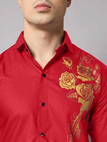 Image of Zombom Men's Regular Fit Cotton Blend Printed Spread Collar Full Sleeve Casual Shirt