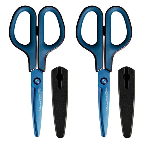 プラス はさみ フィットカットカーブ プレミアムチタン ブルー 2本セット ベタつかない 切れ味継続加工 34-551×2