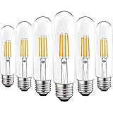 LUXRITE 6 Pack T10 LED Bulb, 5W=60W Equivalent, 3000K Soft White, Vintage Edison Filament Bulb, 500 Lumens, Tubular Light Bulb, Damp Rated, UL Listed, E26 Standard Base