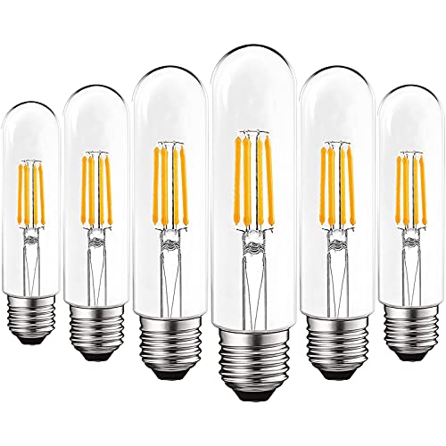 LUXRITE 6 Pack T10 LED Bulb, 5W=60W Equivalent, 2700K Warm White, Vintage Edison Filament Bulb, 500 Lumens, Tubular Light Bulb, Damp Rated, UL Listed, E26 Standard Base