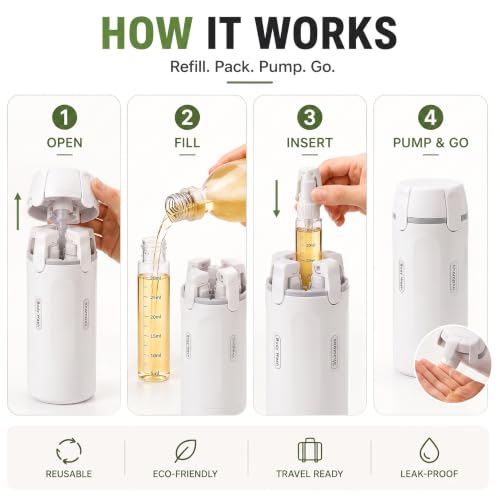 Image of 4 in 1 Travel Dispenser Bottle, TSA Approved Leak Proof Refillable Travel Toiletry Containers, 4x30ml Bottles for Shampoo,Oil,Lotion,Body Wash,Travelling Accessories Kit for Women,Men (White)