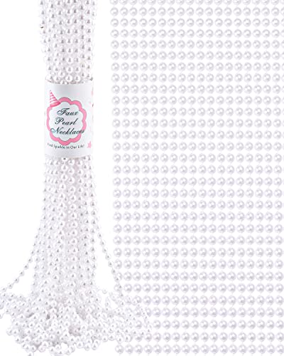 ABONDEVER 16Pcs 6mm Faux White Pearl Beads Necklaves Bulk Party Favor Plastic Play Pearl Necklaces for Women Pearls for Flapper Tea Party Gatsby 20's Wedding Decorations